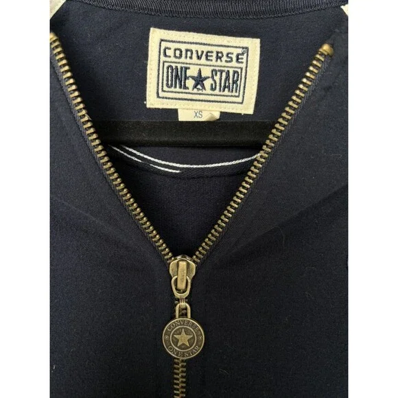 VTG Converse One Star Navy Blue Zip Stretch Sweater Jacket Size XS Rare HTF WMN - Picture 8 of 9